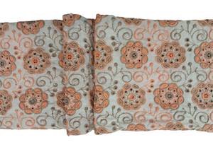 Tela de Algodón Blanco Bordado de Primera Calidad con Patrón Floral Buti en Tonos Melocotón y Marrón, Material Suave y Transpirable para Vestidos - Product Image 3