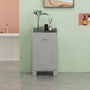 Mobiletto Moderno Ecologico per Lavanderia in Rattan e Bambù Bianco con Piano Ribaltabile e Cesto Portabiancheria da 5L - Product Image 6