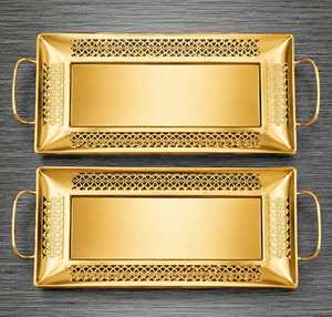 Luxury <b>Gold</b> Decorative <b>Serving</b> <b>Tray</b> with Handles Elegant Metal Vanity <b>Tray</b> for Home Decor & Wedding - Product Image 4