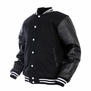 Custom Logo Varsity Jacket Leather Sleeve Black Embroidery Varsity Jacket Letterman - Product Image 5