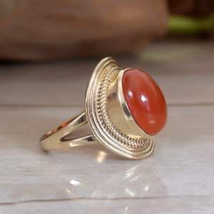 Hermoso Anillo de Cornalina Chapado en Oro, Lindo Anillo de Piedras Preciosas Hecho a Mano con Baño de Oro de 18k, Joyería Minimalista para Chicas - Product Image 6