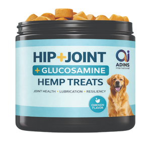 ADINS International Hip Joint Glucosamine Hemp Treat saveur poulet, friandises à mâcher souples pour chiens de tous âges et de toutes races, soutien à la santé des articulations - Product Image 1