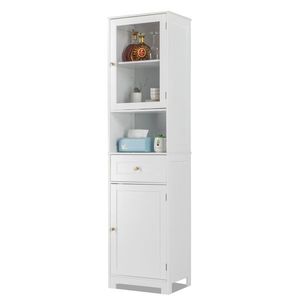 Meuble de salle de bain en MDF blanc avec peinture pulvérisée, 2 portes inférieures et supérieures, 1 porte à battant, 1 étagère, pour utilisation dans le salon - Product Image 4