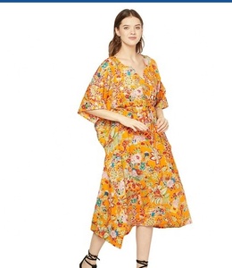 Cotton Printed V-neck Kaftan Formal Maternity Gown Long Robe Night Gown Comfortable Clothing for Women Eco-Friendly A-Line - Product Image 1