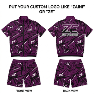 Mens Windbreaker Short <b>Set</b> 120 GSM Premium Polyester Microfiber Purple Black Sublimation Custom Embroidery Screen Print Logo - Product Image 1