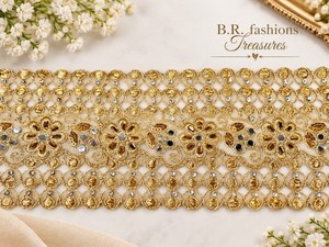 B.R. FASHIONS Floral Stone Work Lace Border 6" Width Bridal <b>Saree</b> Lehenga Wedding Garment Embellishment Gifts <b>Cloth</b> - Product Image 2