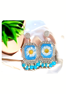 Pendientes Jhumka de Resina Epoxi con Flores Secas, Metal Plateado, Hechos a Mano, Estilo Boho Floral, Regalo de Aniversario para Mujer - Product Image 6