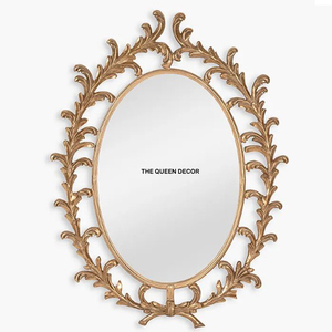 Miroir mural élégant pour la maison et l'hôtel, nouveau design, en aluminium, forme ronde, aspect feuille de fleur, finition noir et or - Product Image 5