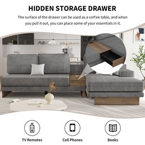 Divano Componibile a L da 114 Pollici per Soggiorno con Chaise Longue Reversibile, Due Porte USB, Due Prese di Corrente e un Cassetto Portaoggetti - Product Image 5