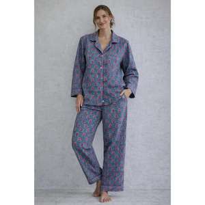 Cotton Floral Hand Block Print Lounge & Nightwear Pajama Set for Women Breathable & Soft Everyday PJ Set with Long Sleeves - Product Image 1