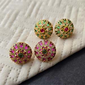 Vintage 18K Gold Plated Stainless Steel Oval Zircon Stud Earrings - Product Image 2