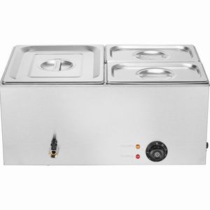 Bain Marie Commerciale in Acciaio Inox da 24QT, 8x1200W, Professionale da Banco, Attrezzatura Elettrica per Mantenimento Caldo a Vapore con 3 Vasche - Product Image 5