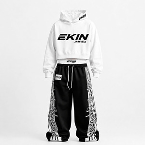 ชุดเสื้อฮู้ดและกางเกงจ็อกเกอร์ผู้ชาย Ekin สีดำขาว สไตล์สตรีทแวร์ ผ้าฝ้ายเฟรนช์เทอร์รี่ ชุดลำลองสำหรับฤดูใบไม้ร่วง - Product Image 3