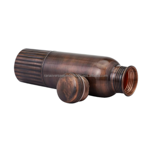 Antique Look <b>Metal</b> <b>Water</b> <b>Bottle</b> with Ribbed Lower Design Screw Cap and Traditional Styling for Homeware Retail Wholesale Gifting - Product Image 1