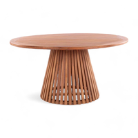 Table de salle à manger antique, finition naturelle, ronde, avec structure en teck, pour la décoration de la maison