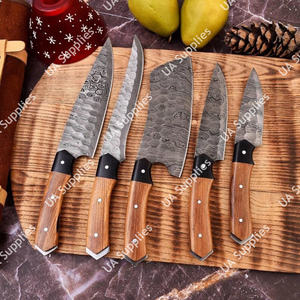 Ensemble de couteaux de chef professionnels ambidextres à lame pleine en acier Damas forgé sur mesure de qualité industrielle, 5 pièces, manche en bois de palme - Product Image 4