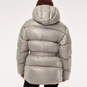 Chaqueta acolchada plateada brillante con capucha para mujer, abrigo grueso de invierno con cremallera - Product Image 2