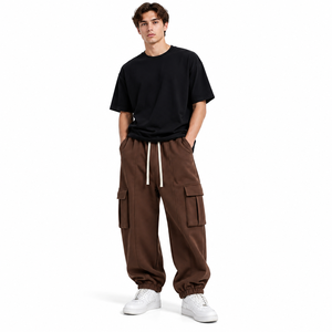 Pantalon cargo jogger pour garçons, coupe ample, taille élastique mi-haute, multi-poches, style streetwear, personnalisable OEM, marque privée, teinture unie - Product Image 5