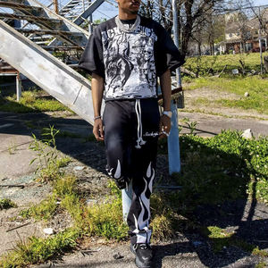 Custom <b>Mens</b> Cropped Sweatsuit Sun Faded Acid Wash Tracksuit Jogging T Shirt Set Streetwear Two Piece Outfit - Product Image 3