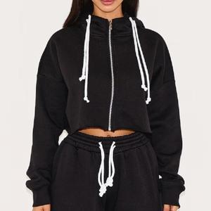 Women's 2-Piece Fleece Tracksuit <b>Set</b> Cropped Hoodie Wide-Leg Joggers Casual Sportswear All Seasons Loose Fit Black - Product Image 4