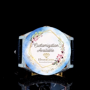 ElvoraGems Women's <b>Round</b> Smart Watch With Gems Leather Band Customization Available - Product Image 3