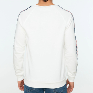 Sudadera Blanca de Cuello Redondo para Hombre, Manga Raglán, Lateral a Rayas, Corte Regular, Tejido de Algodón, Informal, para Otoño, Transpirable - Product Image 2