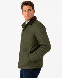 Olive Green <b>Quilted</b> Jacket Men Lightweight Winter Jacket Classic Diamond Stitch Coat Premium Casual Outerwear Stylish Button - Product Image 2