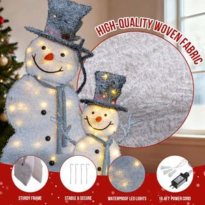 Set di 2 pupazzi di neve preilluminati con cappello a cilindro, 80 LED bianchi caldi, decorazioni natalizie 2D, illuminazione per le festività di Natale - Product Image 5