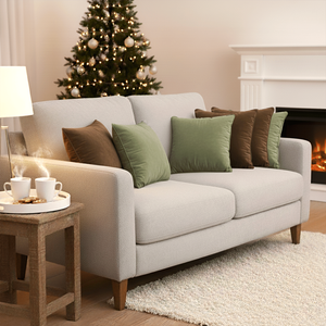 SOGA Lot de 6 housses de coussin décoratives en velours 45 cm, marron intense et vert sauge, pour salon ou chambre à coucher - Product Image 6