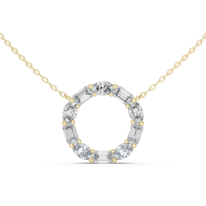 Collier pendentif en or 18 carats avec diamants ovales et baguettes pour femme, bijoux minimalistes de luxe, cadeau d'anniversaire - Product Image 1