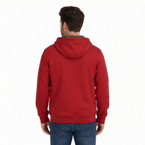 Men Red <b>Sherpa</b> <b>Lined</b> Full Zip Up Fleece Hoodie Winter Warm Hooded Sweatshirt Heavyweight Casual Outerwear Jacket Activewear - Product Image 2