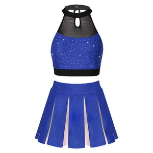 Uniforme de cheerleading scolaire personnalisé pour femme, en tissu polyester Dry Fit, haut dos nageur et jupe trapèze, costume de danse moderne pour équipe 2026 - Product Image 6