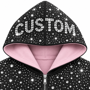 Sweat à capuche zippé personnalisé avec strass, 100% coton molletonné 400g, tricoté, coupe oversize, anti-plis, pour homme, style Y2K, hiver, couleur unie, streetwear - Product Image 5