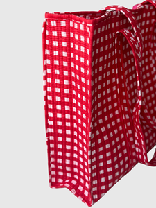 Sac fourre-tout en coton à carreaux rouges, ouvert en dessus, pour femmes, sac de shopping, utilisable toute l'année - Product Image 3