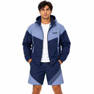 Custom Quality Colorblock Hooded Windbreaker Zip-Up <b>Jacket</b> Sublimation Nylon Tracksuit Shorts Wholesale <b>Waterproof</b> Windbreaker - Product Image 1
