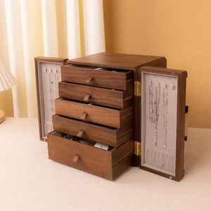 Wooden Modern Luxury Sewing <b>Box</b> Handle Accordion Style <b>Foldable</b> Multi Compartment Organizer Portable Craft Storage Threads - Product Image 2