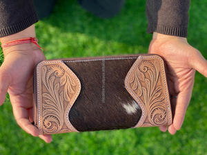 Cuir usiné à la main grande capacité multi-cartes fermeture éclair plus grand portefeuille Western femmes mode véritable cuir de vachette pochette sac à main - Product Image 2