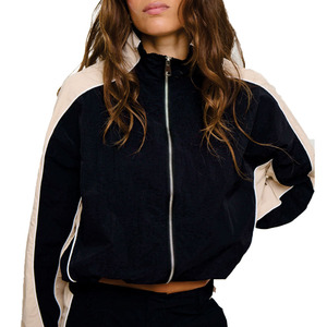 Custom Women Cropped Track <b>Jackets</b> <b>Lightweight</b> Contrast Panel Windbreaker Tracksuit Zipper Front Stand Collar OEM <b>Jacket</b> for men - Product Image 6