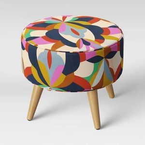 Pouf rond en bois de luxe, repose-pieds rembourré, chaise moderne pour la maison, mobilier pour chambre d'hôtel - Product Image 2