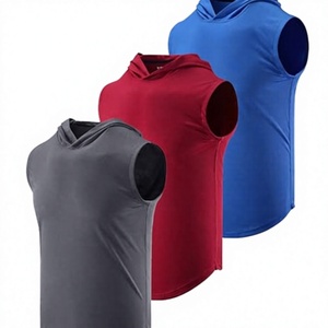 Camiseta sin Mangas con Capucha para Hombre, Color Sólido, Secado Rápido, Tejido Deportivo, Corte Regular, para Verano - Product Image 2