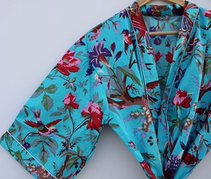 Robe Kimono Femme 100% Coton Col V Ceinture à Nouer Longue Tenue de Nuit et de Détente Imprimé Floral Kimono Printemps Été Élégant Style Japonais - Product Image 3