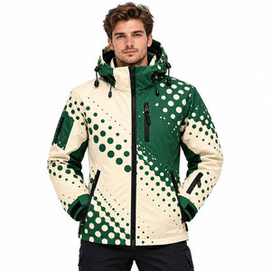 Chaqueta acolchada con capucha para hombre, abrigo impermeable con cremallera para invierno, estampado de puntos verde beige, ropa de abrigo gruesa para esquí - Product Image 2