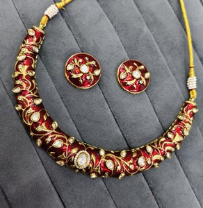 Indian <b>Jewellery</b> Brass <b>Gold</b> Plated Choker <b>Set</b> Trendy Wedding Party and Engagement Jewelry <b>Set</b> for Women Adjustable - Product Image 4