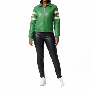 Custom Sorority PU Leather <b>Racing</b> <b>Jacket</b> Women Color Block Moto Racer Outerwear for B2B Wholesale Buyers and Private Labels - Product Image 1