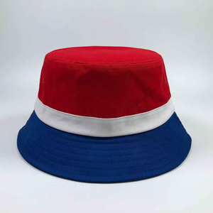 Custom Logo Bucket Hat <b>Red</b> White Blue Color Block Design Unisex Casual Wear - Product Image 2