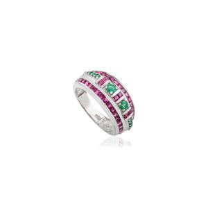 New S925 <b>Silver</b> Classic Dome Band <b>Ring</b> Natural <b>Emerald</b> & Ruby Wholesale Wedding Anniversary Gift Engagement Jewelry for Women - Product Image 1