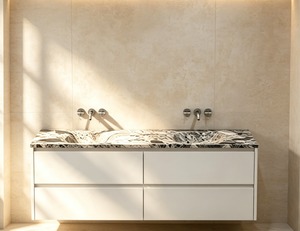 Meuble-lavabo mural RICO GLOBAL 60 pouces en marbre avec vasque en pierre, design moderne et minimaliste, finition polie - Product Image 1