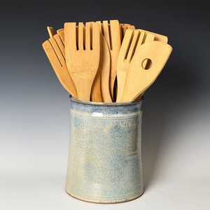 Porte-ustensiles en céramique grès de qualité supérieure, finition émaillée mouchetée, corps épais et durable, résistant à la chaleur, organisateur de comptoir de cuisine - Product Image 3