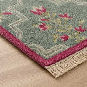 Alfombra de lana anudada a mano Baagh |   Alfombra de Pasillo Floral de Lujo - Product Image 5