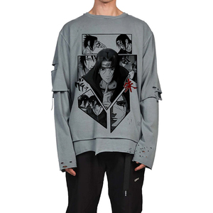 T-shirts pour hommes personnalisés OEM en coton oversize, lavés, imprimés à l'écran, à double couche, à manches longues, coupe carrée, courts, déchirés et usés - Product Image 1